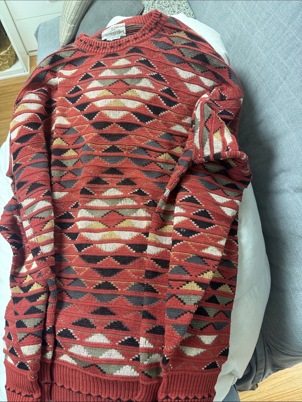 Men's Red Patterned Crewneck Sweater - Unknown Brand